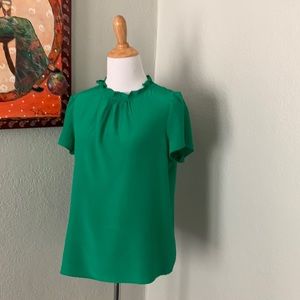 Women's Green Ruffle-Neck Short Sleeve Top